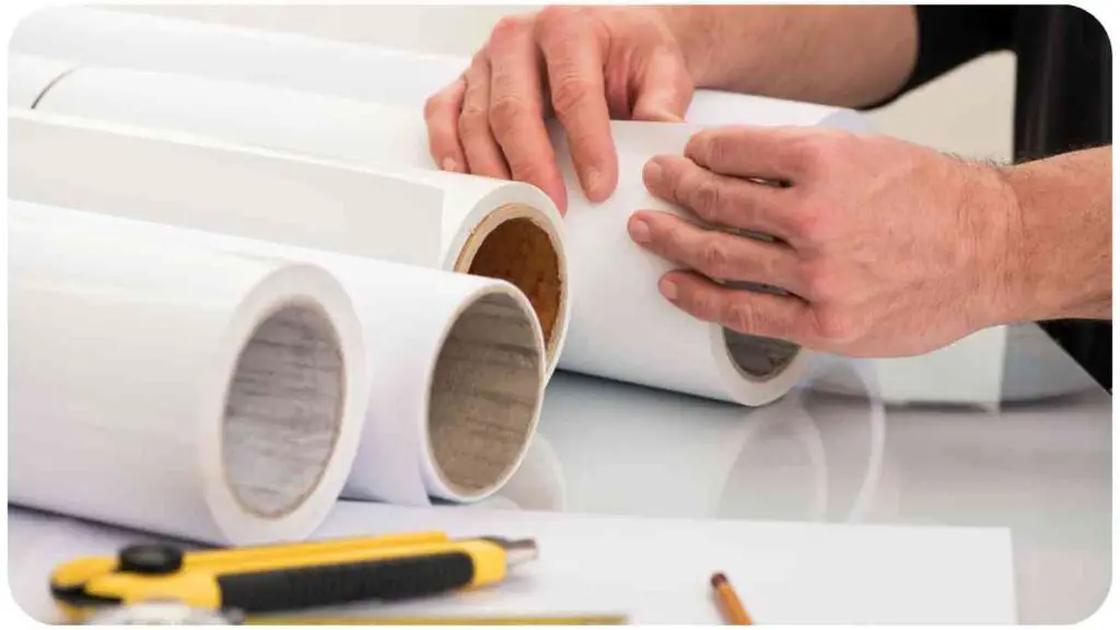 a person is working on some rolls of paper