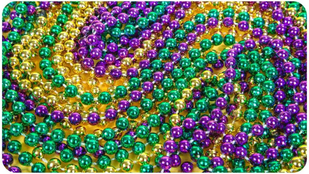 mardi gras beads on a table