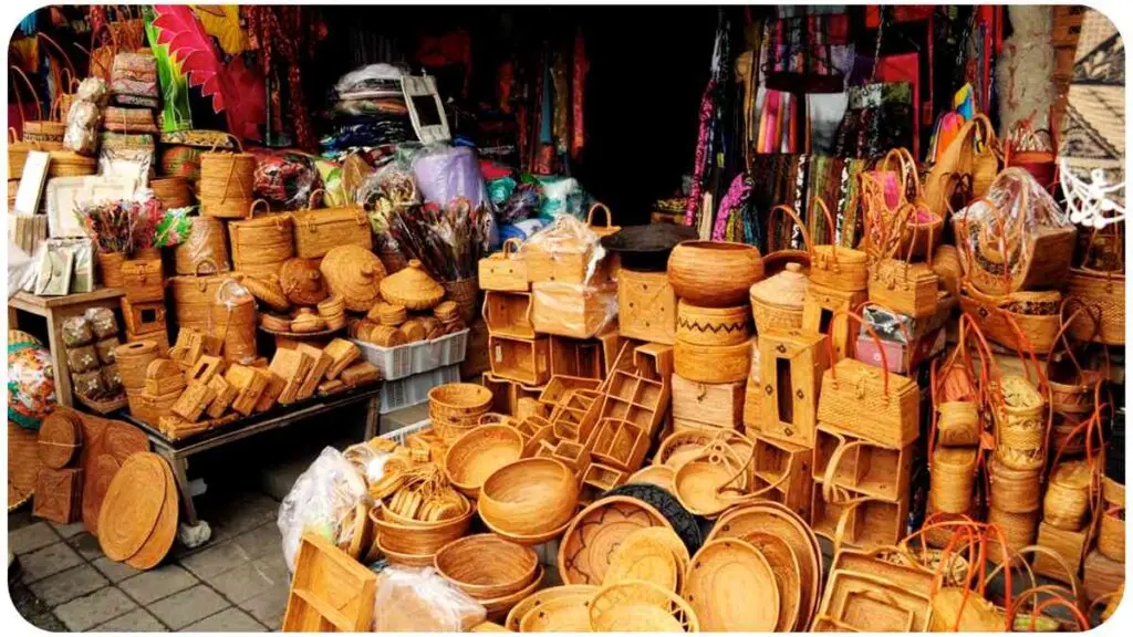 many different types of baskets are on display in a market