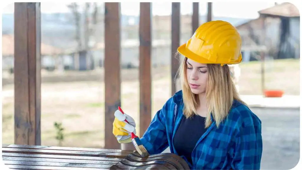 a person wearing a hard hat and holding a paint brush